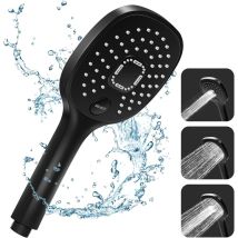 Pommeau De Douche Haute Pression, 3 Mode Pommeau Douche Economiseur D'Eau Et Bouton De L'Interrupteur, Abs Pommeau Douche Noir Mat Et Douches À Main
