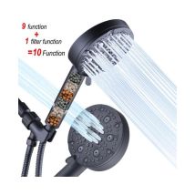 Pommeau de Douche Haute Pression avec Tuyau 1.5M, Pommeau Douche Anti Calcaire Economie Deau 3 Couches de Filtration Ionique, Pomme Douche et 10 Modes