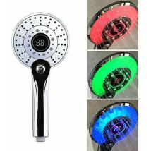 Tigrezy Pommeau de Douche LED, Douchette de Douche LED 3 Couleurs Contrôle de la température Douchette à Main avec Affichage de Température Digital