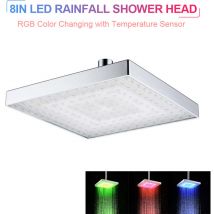 Superseller - Pommeau de douche carré à led, pomme de douche à effet de pluie, capteur de température à changement de couleur automatique, pomme de