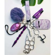 Ensemble de 11 pièces ensemble pruple ensemble de porte-clés d'auto-défense pour les femmes porte-clés Portable d'alarme personnelle de sécurité