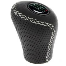 Pommeau levier vitesse cuir noir-blanc bague marche arriere + 4 pastilles - RaceSport