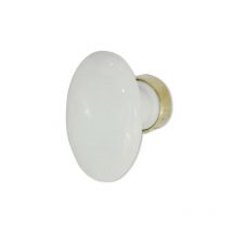 Dt 2000 - Pomo único ovalado de porcelana blanca y latón pulido.