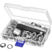 Trousse à œillets Outils 12mm Metal Ensembles Oeillets 100 Set Kit de Grommets Eyelets Kit pour Toile Bâche Tente de Réparation Argent (1/2 Pouce)