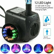 Pompe de fontaine de 15W, débit de 800L/h, avec 12 led intégrées, idéale pour les bassins et les jardins.