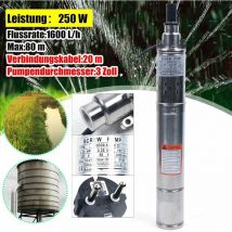 Pompe de puits profond Pompe de puits à vis 250W 3 pouces,Pompe Puits Immergee pour l'approvisionnement en eau fraîche des maisons