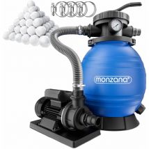 Pompe filtre à sable 9.960 l/h pré-filtre 400W 1200g boules de filtration raccord 2en1 32-38mm métal système filtre à sable vanne 7 voies