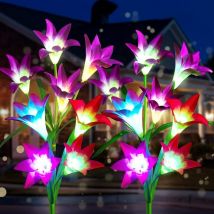 Lifcausal Lot de 4 Lampes Solaires Florales sur Piquets - 16 Grands Lys Lumineux avec Changement de 7 Couleurs - Décor