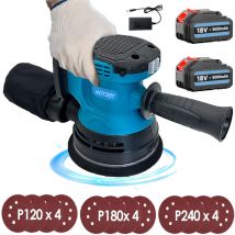 Ponceuse à orbite aléatoire sans fil de 12,7 cm, 6 vitesses, meuleuse à bois pour voiture électrique, sac à poussière, 12 disques de ponçage,2