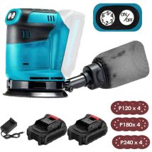 Pedony - Ponceuse Orbitale Électrique Sans Fil 125 Mm, Sans Balais, 6 Vitesses, Sac À Poussière À Fixation Rapide Et 12 Disques, Avec 2 Batteries 3,0 