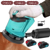 Ponceuse orbitale aléatoire sans fil,Sans balais,ponceuse 18V ø 125mm, avec papier de verre 12PCS,6 vitesses avec sac à poussière +2 Batterie 5.5A +