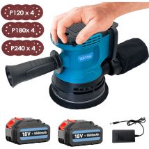 Ponceuses orbitales et orbitales aléatoires sans fil, 3 vitesses, 5', sac à poussière, 12 disques(120mm/180mm/240mm), 2 batteries 5,5 a + chargeur,
