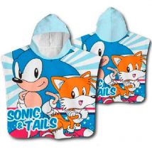Poncho enfant 50x100 Serviette enfant bleu sonique avec capuche S24