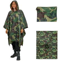 Poncho multifonctionnel 3 en 1, ciré avec capuche, contre pluie, randonnée, unisexe, camouflage - Relaxdays