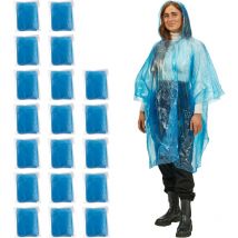 Ponchos de pluie jetables, lot de 20, avec capuche et ouverture pour les bras, unisexe, bleu - Relaxdays