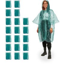 Ponchos de pluie jetables, lot de 20, avec capuche et ouverture pour les bras, unisexe, vert - Relaxdays