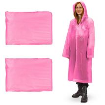 Ponchos imperméables jetables, Lot de 2, ciré avec capuche, contre la pluie, randonnée, unisexe, rose - Relaxdays