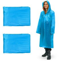 Ponchos imperméables jetables, Lot de 2, ciré avec capuche, contre la pluie, randonnée, unisexe, bleu - Relaxdays