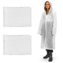 Ponchos imperméables jetables, Lot de 2, ciré avec capuche, contre la pluie, randonnée, unisexe, blanc - Relaxdays