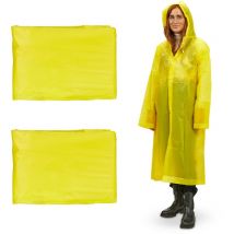 Ponchos imperméables jetables, Lot de 2, ciré avec capuche, contre la pluie, randonnée, unisexe, jaune - Relaxdays