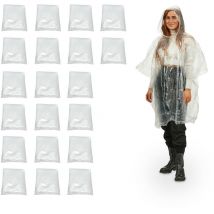 Ponchos imperméables jetables, Lot de 20, ciré avec capuche, contre la pluie, randonnée, unisexe, transparents - Relaxdays