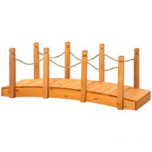 Ponticello di legno da esterni con sponde in canapa, struttura in legno d'abete, 150X58X58.5CM, arancione
