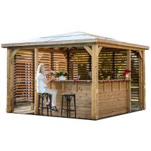HABRITA Pool House Blueterm - Bois Thermochauffé - Toit en Panneaux ACP - 2 Parois Ventelles + 2 Comptoirs