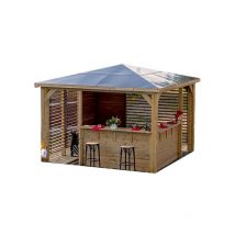 Pool House Blueterm en bois 12.32 m² - 2 parois ventelles et 2 comptoirs, Pose Avec