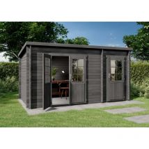 Alpholz - Poolhouse - Abri de jardin Maria toit monopente avec annexe Gris Imprégné, 40 mm Épaisseur paroi 450 x 279 cm