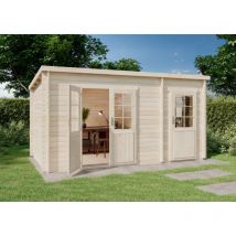 Alpholz - Poolhouse - Abri de jardin Maria toit monopente avec annexe Marron Imprégné, 28 mm Épaisseur paroi 450 x 279 cm