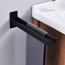 Shmshng - Porta asciugamani quadrato in acciaio inossidabile con due bracci, portasciugamani da parete per bagno e cucina Nero opaco 39 cm