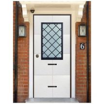 Blindofacile - Porta Blindata bianca con Vetro Pannello per Esterno e Grata Portone da Ingresso