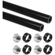 Lotto di 2 guide per armadi rotonde D.28mm lunghezza 0,75m con staffe, Alluminio e Zama, Verniciato nero - Emuca