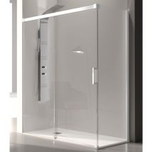 Kassandra - Porta doccia fissa + 1 porta scorrevole glasé profilo bianco 130 cm
