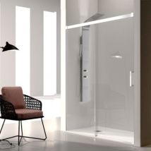 Kassandra - Porta doccia fissa + 1 porta scorrevole glasé profilo bianco 150 cm