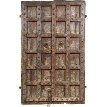 Porta portone in legno massello e ferro da interno o da esterno vecchia e antica medievale scorrevole