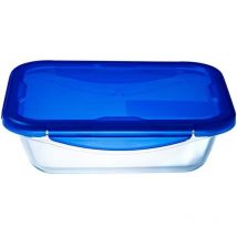 Pyrex - Cook&Go Teglia Multiuso Rettangolare con Coperchio Ermetico, Vetro, TrasparenteYBlu, 20 x 15 x 5 cm, 1 pz.