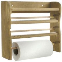 Porta Rotoli Da Cucina a Parete In Legno 3 Posti 33x9x29cm Con Rotolo Incluso