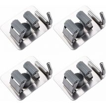 Colnk - Porta Scopa Regolabile in 4 Pezzi Grigio, Porta Scopa a Parete, Porta Scopa a Parete Senza Perforazione, Porta Scopa Multifunzione per