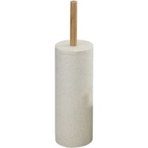Wenko - Scopino per wc Vico, design chiuso con manico in bambù, scopino wc bianco, Poliresina - Bambù, ø 10x40 cm, Grigio - Marrone