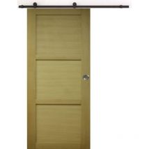 Gd Menuiseries - Porta scorrevole a 3 pannelli impiallacciata Ayous larghezza 73 + binario a rulli nero + 2 gusci installati