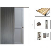 Porta scorrevole Athena Grigio RAL7035 - 2 pannelli H204 x L.83 + Sistema a libro e rivestimento in dotazione