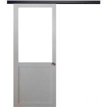 Gd Menuiseries - Porta scorrevole da officina bianca H204 x L83 senza montante + binario in alluminio nero e 2 gusci