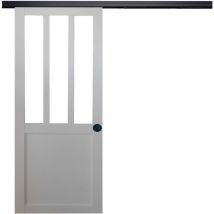 Gd Menuiseries - Porta scorrevole da officina bianca H204 x L93 + binario in alluminio nero e 2 gusci neri