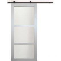 Porta scorrevole 'Greyria' rivestita in grigio chiaro larghezza 73 Ral 7035 + binario a rulli nero
