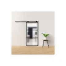 N.d. - porta scorrevole nera in kd c/vetro satinato a tre sezioni e cornice in alluminio nero 96X220 h cm