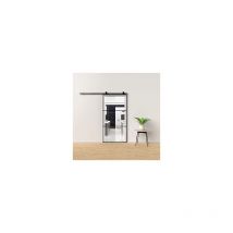 N.d. - porta scorrevole nera in kd c/vetro trasparente, a tre sezioni e cornice in alluminio nero 96X220 h cm