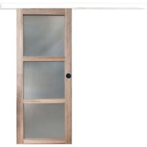 Gd Menuiseries - Porta Scorrevole in Legno Frake Vetro H204 x L83 + binario in alluminio bianco e 2 gusci neri