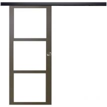 Porta Scorrevole Marrone Ral7006 Vetro Trasparente H204 x L83 + Binario in Alluminio Listello Nero e 2 Gusci
