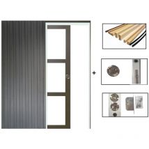 Gd Menuiseries - Porta Scorrevole Marrone Ral7006 Vetro Trasparente H204 x L83 + sistema di Divisoria e kit di finitura inclusi